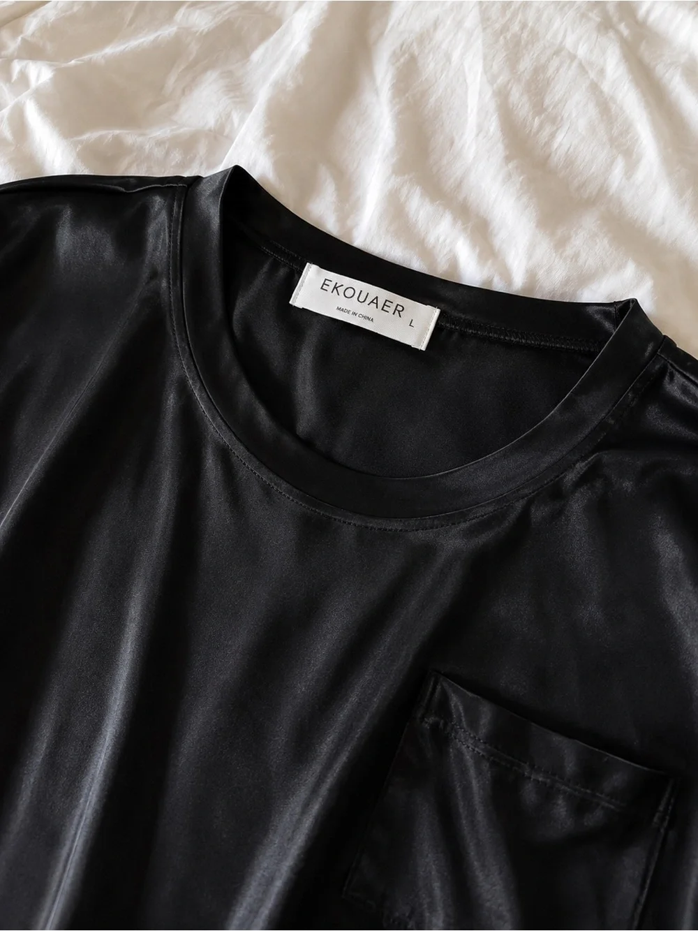 Ekouaer Black Short Sleeve Pocket Pajama Set Sz L